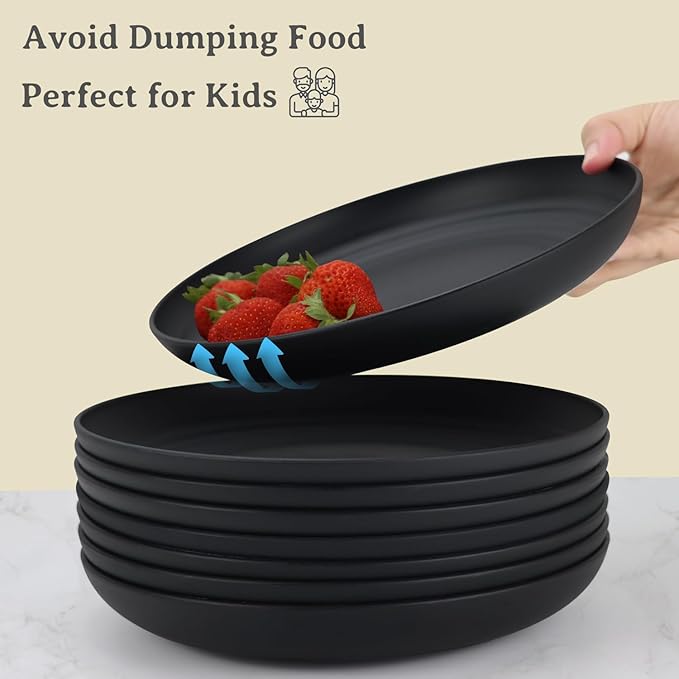 Wheat straw dinnerware set of 28 - Bowls and Plates Set for Dorm - Microwave and Dishwasher safe dish sets for kitchen,camping,indoors and out doors.Black