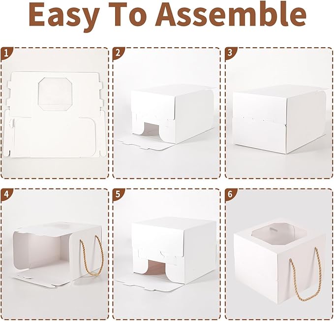 10 pcs 6x6x5 Inch Small Cake Box with Window, 6 inch cake box,Bakery Pastry Cookie Boxes,disposable cake containers, Mini Pie for Pastry,Dessert,Strawberries,Chocolates, Cupcakes