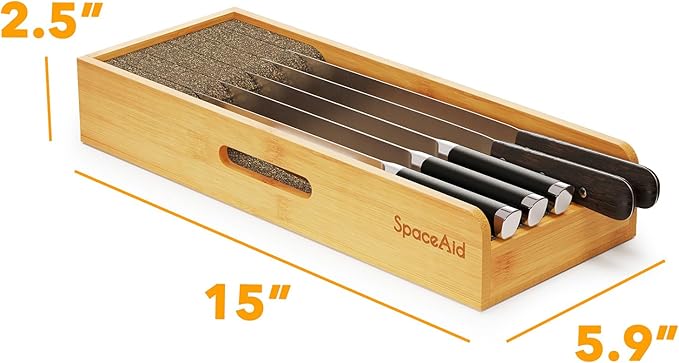 SpaceAid Knife Drawer Organizer Bamboo Insert Dock, Kitchen Steak Knives Holder Organizers Block for Drawer in Storage Organization (Small)