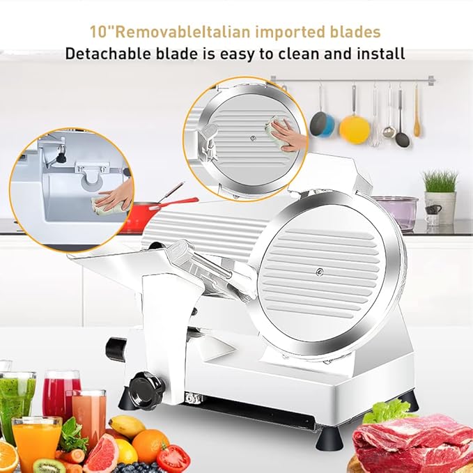 Meat Slicer 340WHome Use and for Commercial 10-inch Electric Food Slicer with Chromium-plated Steel Blade and Built-in Sharpening Stone Easy to Clean Adjustable Thickness Cuts Meat Bread and Cheese