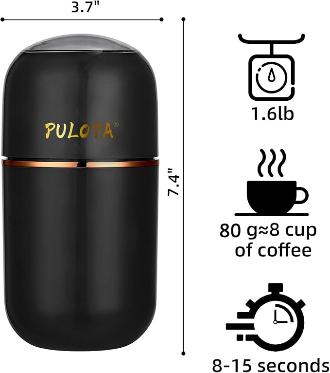 Coffee Grinder Electric for Beans, Spices, Herbs, Grains and Nuts, Stainless Steel Blades, 2.8 oz, Black