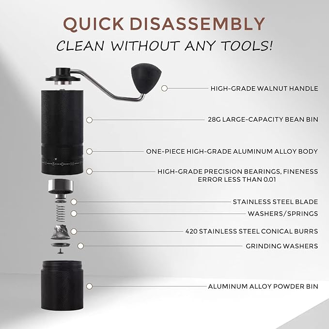 Manual Coffee Grinder with 60 Adjustable Speed Coarse, Portable Hand Coffee Bean Mill with Double Bearing Positioning, Manual Grinder for Travel Camping Office Espresso Pour Over