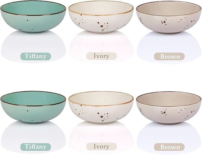 Esfour Round Porcelain Bowls - 18 Ounce - Set of 6 - Microwave, Oven, Dishwasher-Safe, Scratch Resistant, Porcelain Durable Small Dishes Bowls for Cereal, Salad, Pasta, Soup Dessert - Assorted Natural