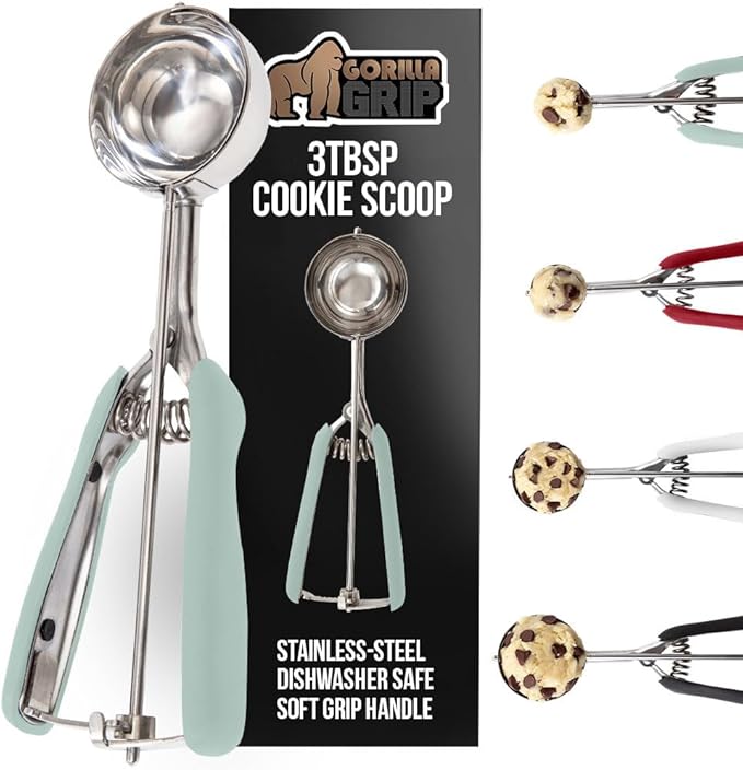 GORILLA GRIP Stainless Steel Cookie Scoop for Baking, 3 TBSP, Multipurpose Melon Baller, Meatball Spring Scoops, Perfect Portion Sizes, Easy Food Release, Scooper Size 20, BPA-Free Kitchen Tool, Mint