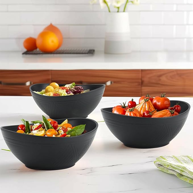 65 OZ Large Salad Bowls, Unbreakable Wheat Straw Bowls Set 4 PCS, Large Plastic Bowl Reusable, Microwave & Dishwasher Safe Kitchen Bowl for Salad, Cereal, Soup and Popcorn (Black)