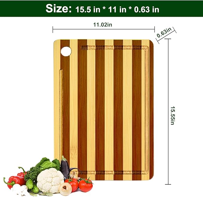 Titanium Cutting Board for Kitchen, Double Sided Cutting Board, Pure Titanium and Natural Bamboo, with Deep Juice Grooves, Large Size 15.6”×11”