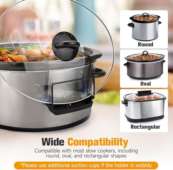 SOPHICO Slow Cooker Lid Holder for Cooking, Hand Free Pot Lid Organizer Fits Most Slow Cookers, Stainless Steel Pot Lid Rack with Silicone Sink Keeps Countertop No Mess (Black, 2 Pack)
