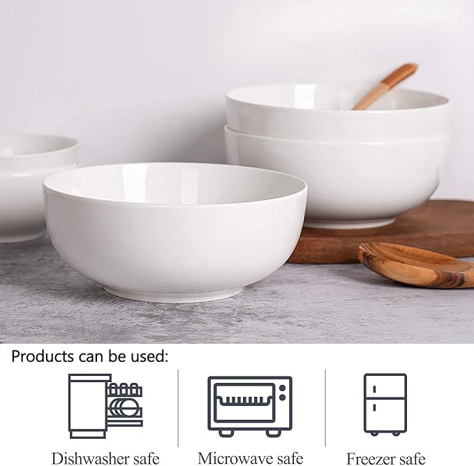 DELLING 60 Oz Large Serving Bowls Set, 8" White Soup Bowls Big Salad Bowls for Kitchen, Ceramic Mixing Bowls For Pasta, Soup, Fruit Vegetable, Ramen, Microwave & Dishwasher Safe, 3 Pack
