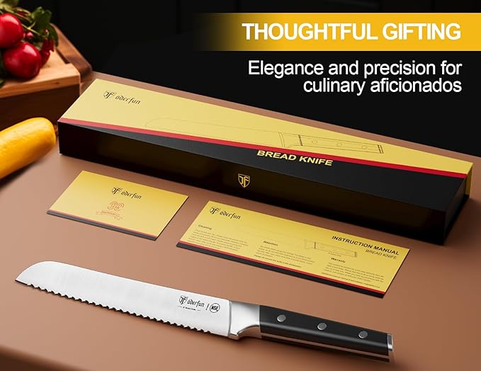 Bread Knife:8 Inch Ultra Sharp Bread Serrated Knife, High Carbon Stainless Steel Bread Knife for Homemade Bread, Full Tang Cuts Cleanly for Efficient Slicing Sourdough Bread, Bagels, Cake