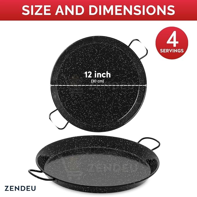 Enameled Paella Pan (Carbon Steel, 12 in - 30 cm (4 Servings))