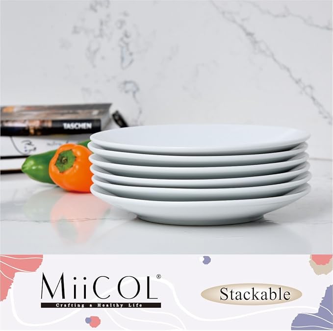 Miicol Small Dessert Plates Set of 6, Ceramic White Appetizer Plates 6 Inch, Mini Porcelain Serving Plate for Cake, Bread, Salad, Snack