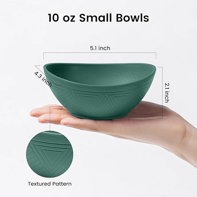 Wheat Straw Bowls, Unbreakable Snack Bowl 4 PCS - 10 OZ, Small Bowl for Snack, Dessert, Dip, Microwave and Dishwasher Safe Mini Bowls Set for Kitchen (Green)