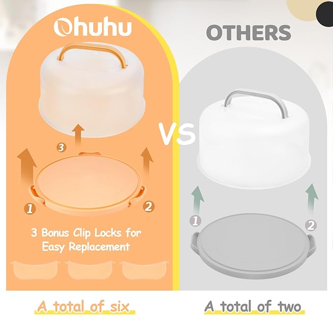 Ohuhu Cake Stand with Lid, Cake Carrier BPA-Free Cake Containers for 10 inch Cake with 2 Handles Cupcake Carrier - Plastic Cover Two Sided Base for Transport Pies Nuts Fruit