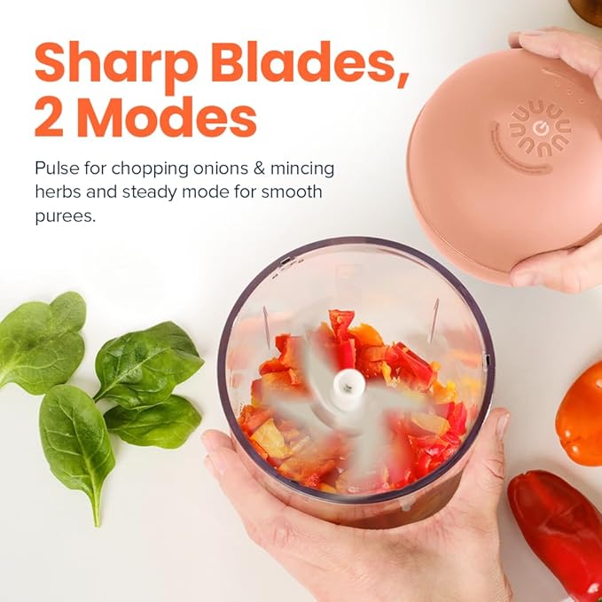 Choppi Cordless Electric Vegetable Chopper & Mini Food Processor for Dicing, Shredding, Mincing, and Puree, Portable and Rechargeable, 2-Cup, 500 mL, 4000 mAh Battery, Canyon Sunset
