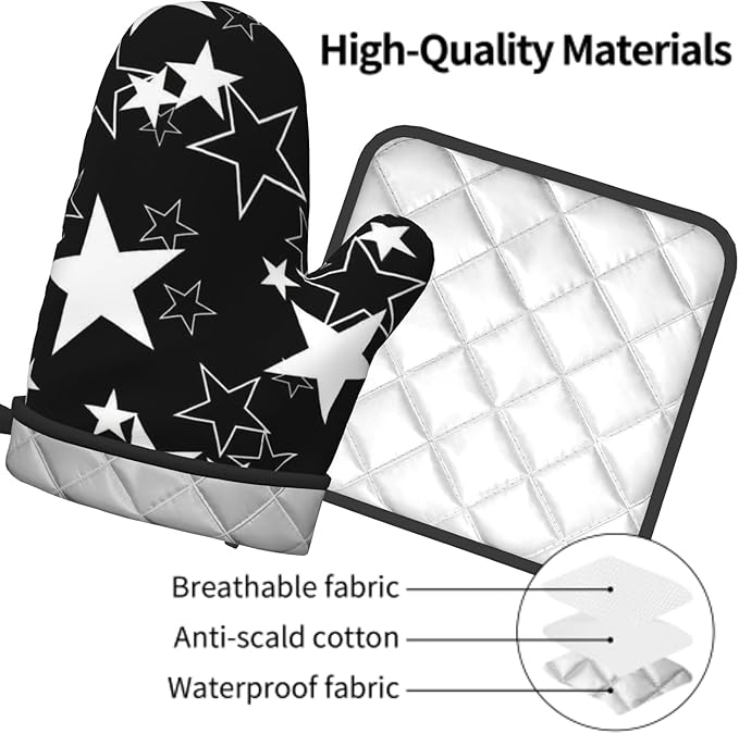 Black Star Oven Mitts and Pot Holder Set of 2 Galaxy Space Heat Resistant Kitchen Oven Gloves Potholders for Baking Cooking Grilling BBQ