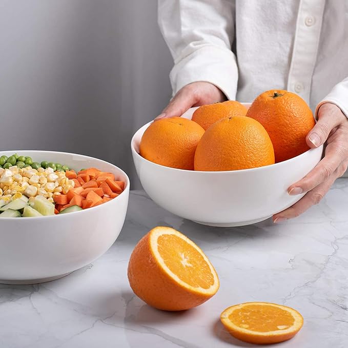 DELLING 60 Oz Large Serving Bowls Set, 8" White Soup Bowls Big Salad Bowls for Kitchen, Ceramic Mixing Bowls For Pasta, Soup, Fruit Vegetable, Ramen, Microwave & Dishwasher Safe, 3 Pack