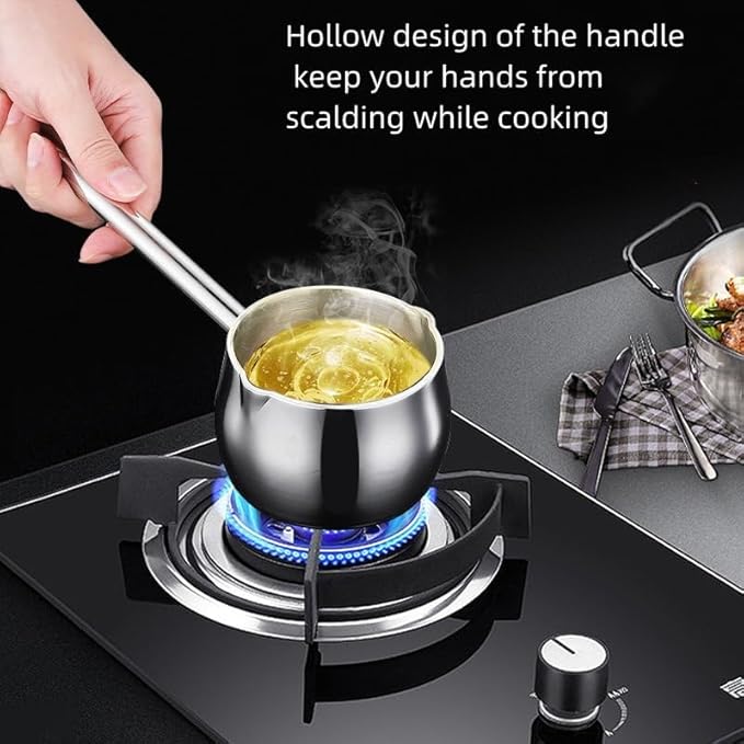 IMEEA Mini Butter Warmer Pot with Long Handle Induction Milk Warmer Pot Small Saucepan SUS304 Tri-Ply Stainless Steel (10oz/300ml)
