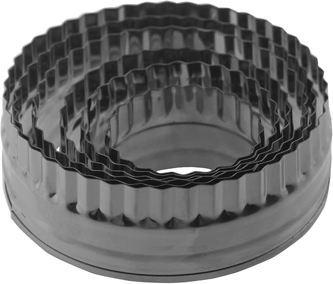 Keewah Fluted Scalloped Round Cookie Cutter Set, 6 Piece, From 4.2” to 2”, Stainless Steel