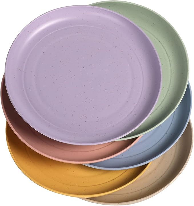 Wheat Straw Plates Lightweight Unbreakable Dinner Dishes Plates Set Dishwasher & Microwave Safe (Small 6 Pack 5.9')