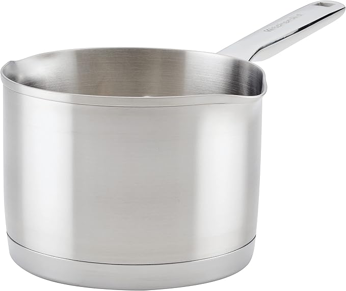KitchenAid 3-Ply Base Stainless Saucepan with Pour Spouts, 1.5 Quart, Brushed Stainless Steel