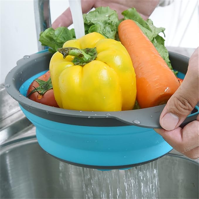CdyBox New Version 11Pack Silicone Kitchen Strainer Collapsible Colander with Foldable Silicone Measuring Spoon Measuring Cup Kitchen Good Tools (Blue) 9.6 * 1.1