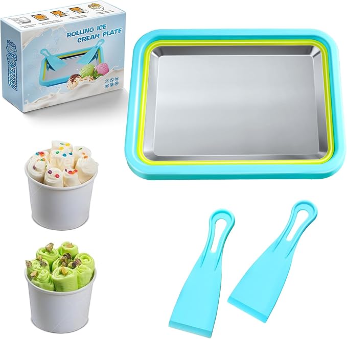 Mini Rolled Ice Cream Maker, Frozen Yogurt Rolls Tray, Instant Cold Plate Ice Cream Maker, Homemade DIY Smoothies, Ideal for Family Hands-on Activities (Lake Blue)