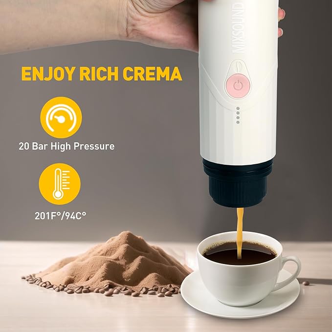 Portable Espresso Machine, Electric Travel Coffee Maker for Camping, Car Coffee Maker Self-Heating with USB-C, Compatible with Ground Coffee & NS Capsule for RV, Hiking, Office