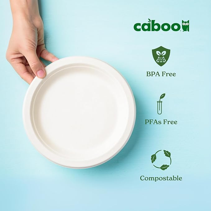 Caboo Disposable Bamboo Paper Plates, 125 Pack of 10 Inch Sturdy Biodegradable Plates, Compostable Plate, Microwave Safe Party Plate, Eco Friendly Alternative to Plastic