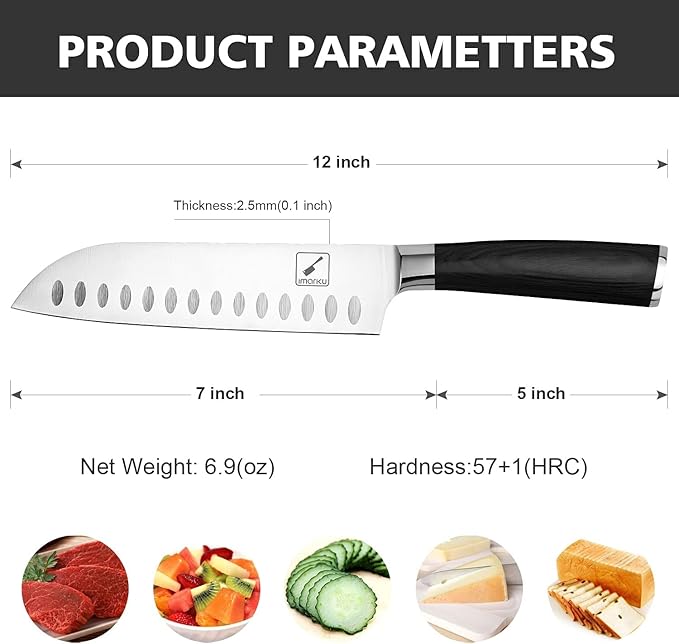 imarku Santoku Knife 7 inch Kitchen Knife Ultra Sharp Asian Knife Japanese Chef Knife, German HC Stainless Steel 7Cr17Mov, Ergonomic Pakkawood Handle, Gifts for Women/Men, Black