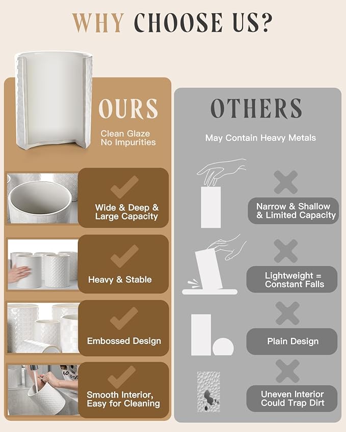 Dual Sizes Utensil Holder - 7.2"+5.4" Ceramic Utensil Holder for Kitchen Counter, Large Utensil Crock, Cooking Utensils Organizer for Spatula, Farmhouse Embossed Vase for Housewarming, Kitchen Decor