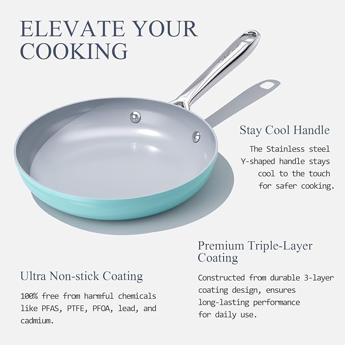 Nonstick Ceramic Frying Pan 10 Inch for Induction Cooktop - Non Toxic, PTFE/PFOA/PFAS Free, Oven & Dishwasher Safe up to 500°F - Non Stick Skillet with Stay-Cool Handle - Caribbean Blue