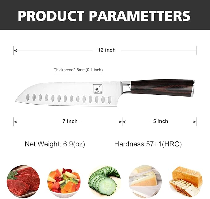 imarku Chef Knife 7 Inch Kitchen Knife Ultra Sharp Santoku Knife - 7Cr17Mov Japanese Chefs Knife, Kitchen Gadgets 2025, Apartment Essentials, Birthday Gifts for Him Her, Best Gifts for Women Men
