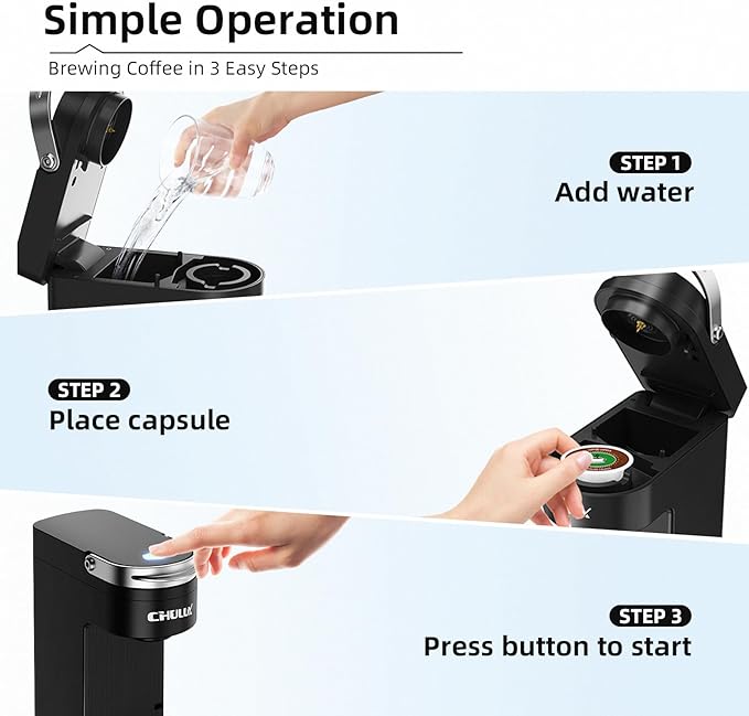CHULUX Slim Single Serve Coffee Maker for K Cup, Mini Travel One Cup Coffee Machine for Home, Desk, Kitchen and Bedroom, Fits Travel Mug, Black