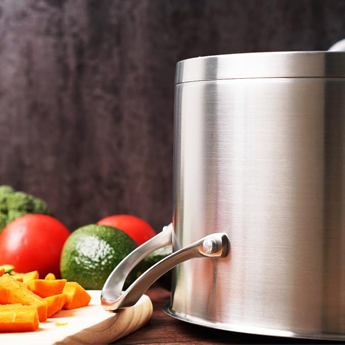 HOMI CHEF HEAVY ECOLOGICAL NICKEL FREE Stainless Steel Stock Pot 8QT with Lid (No Toxic Non Stick Coating, 5.1LBS) - Induction Pot 8 Quart Matte Polished Cooking Pot