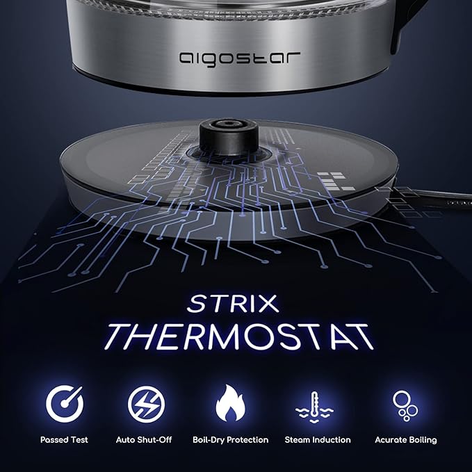 Aigostar Electric Kettle, Tea Kettle with Temperature Control and Tea Infuser, 1500W Hot Water Kettle with Variable Temperature, Keep Warm Function, LED Indicator Light Change, Auto Shut-Off, 1.7L