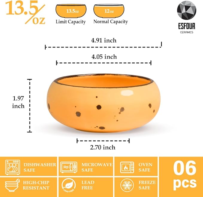 Small Hand Craft Dessert Bowls - 12oz, Set of 6 - Microwave, Oven, Dishwasher Safe, Ice Cream, Soup, Snacks, Rice, Cereal, Chili, Side Dishes Dips, Ideal Gift - Blossom Assorted Colors