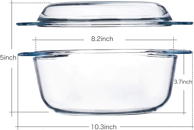 NUTRIUPS Medium Round Glass Casserole Dish with lid,2.5 L Covered Glass Casserole with Lid, Microwave and Oven Safe
