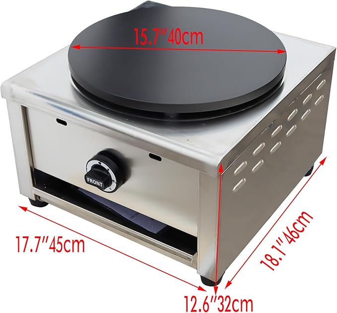 Single LP Gas Crepe Machine 2800Pa Commercial Pancake Maker Nonstick Pan Griddle Machine Table Size 15.75″ for Blintzes Eggs Bacon
