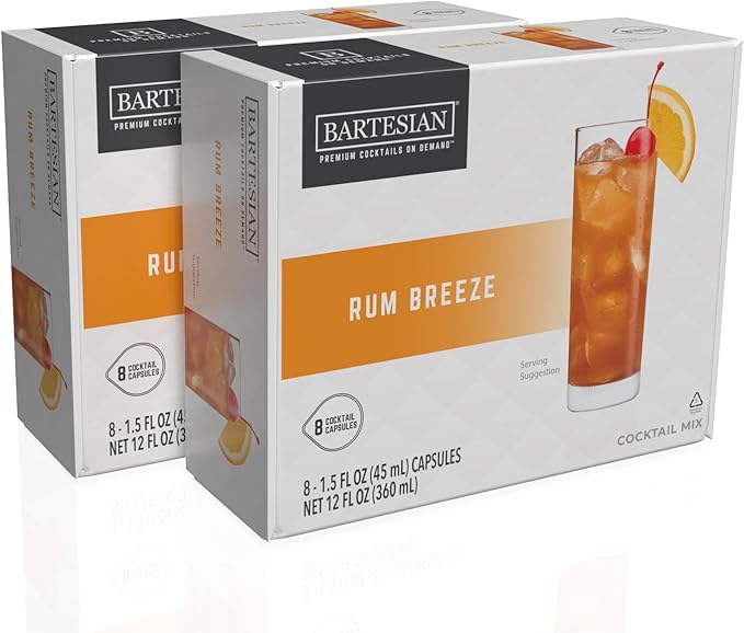 Bartesian 16-Pack Rum Breeze Mixer Capsules for Cocktail Machine – Home Bar Mixology Cocktails Mix Pod Capsule Set To Use With the Bartesian Cocktail Drink Maker Machine
