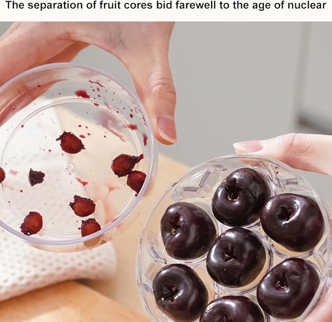 Cherry Pitter Tool,7 Hole Push Button Quick Release Cherry Pitter Multifunctional Fruit Pit Remover with Splatter Protector for Kitchen, Cake Shop, Fruit Salad(COLOR:Red)