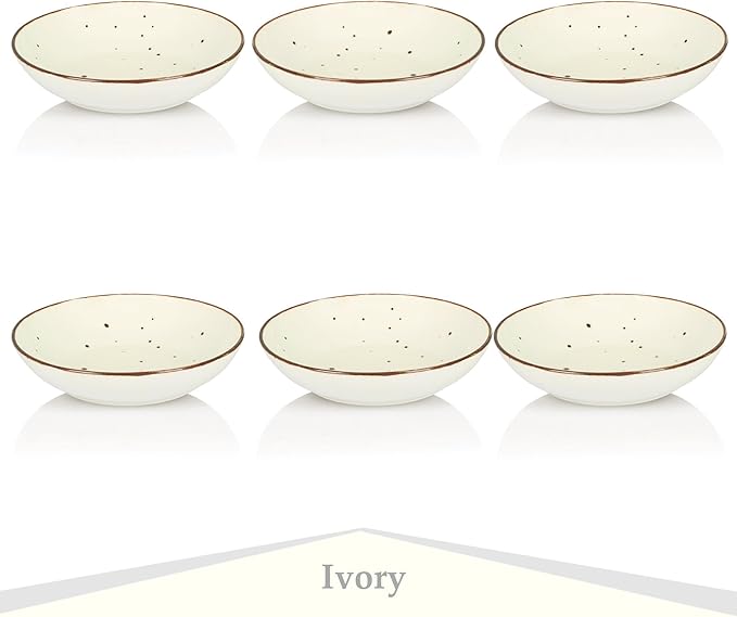 Esfour 8 Inch Porcelain Pasta Bowl, 16 Ounces Salad Bowls, Microwave & Dishwasher Safe, Sturdy & Stackable, Set of 6 Ceramic bowls Plates Set, Wide Shallow salad Bowls Set, Classic Assorted Colors