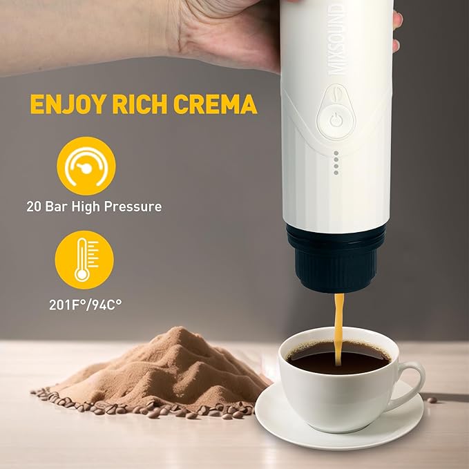 Portable Espresso Machine, Electric Travel Coffee Maker for Camping, Car Coffee Maker Self-Heating with USB-C, Compatible with Ground Coffee & NS Capsule for RV, Hiking, Office