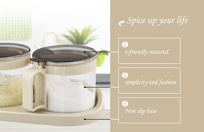 TENTA TENTA KITCHEN Gourmet Seasoning Box with Serving Spoons, Spice Jar Set Condiment Cruet Bottle, Kitchen Supplies,Nice Design for Kitchen (glass)