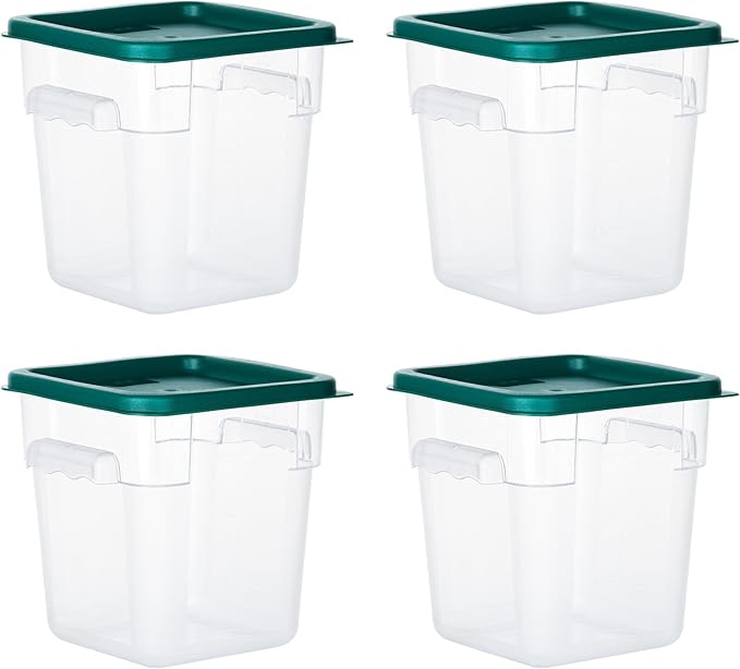 4 Pack Food Storage Containers, 4 Quart with Lids, Square Commercial Containers with Scale, Clear NSF Food Organizing, Polycarbonate