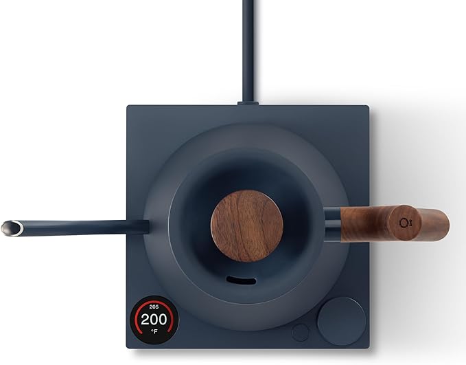 Fellow Stagg EKG Pro Electric Gooseneck Kettle - Pour-Over Coffee and Tea, Quick Heating, Precise Temperature Control, Scheduling, Built-in Brew Timer, Stone Blue with Walnut Wood Handle, 0.9 Liter