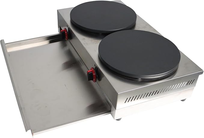 Double LP Gas Crepe Maker 2800Pa Commercial Pancake Machine Nonstick Pan Griddle Machine Table Size 15.75″×2 for Blintzes Eggs Bacon