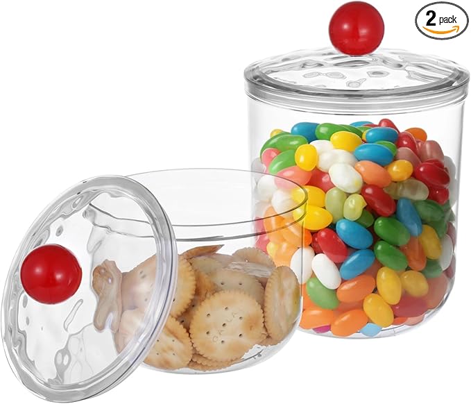 2 Pcs Plastic Candy Jars, Clear Storage Containers with Lids, Airtight Food Storage Canisters, Wide Mouth Apothecary Jars, Kitchen Organization Containers, 47 oz & 30 oz