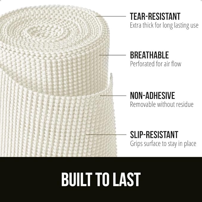 GORILLA GRIP powerGRIP Drawer Shelf and Cabinet Liner, Thick Strong Hold, Non-Adhesive Liners Protect Kitchen Cabinets and Cupboard, Bathroom Drawers, Easy Install, Breathable Mat, 24" x30' Snow White