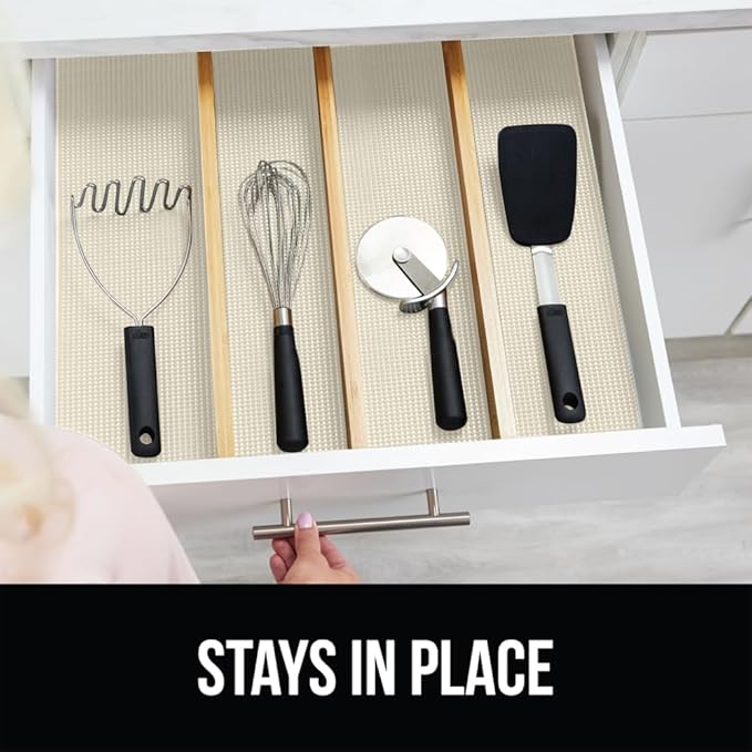 GORILLA GRIP powerGRIP Drawer Shelf and Cabinet Liner, Thick Strong Hold, Non-Adhesive Liners Protect Kitchen Cabinets and Cupboard, Bathroom Drawers, Easy Install, Breathable Mat, 20" x30', Cream