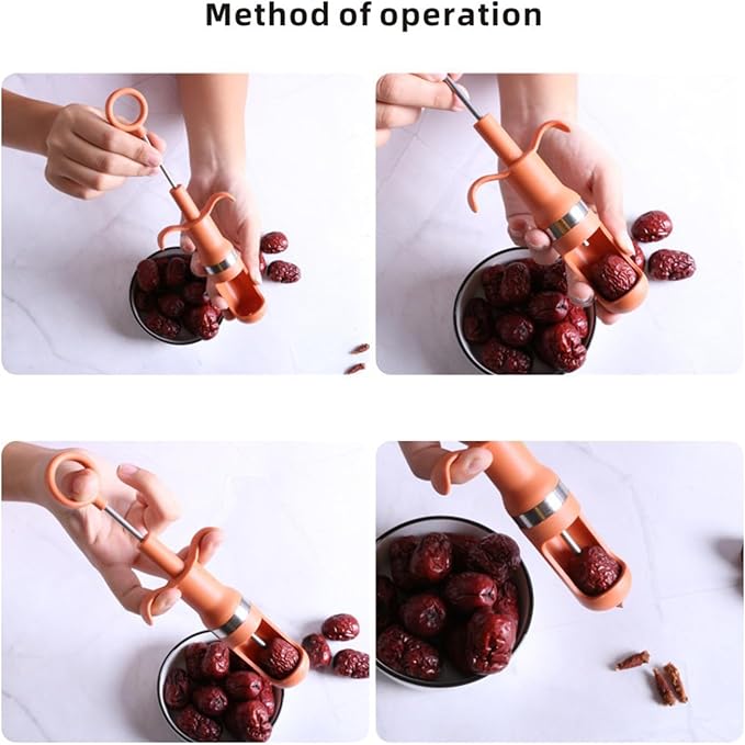 Red Dates Corer, Jujube Pitter Multifunctional, Portable Fruit Core Remover with Unique Design Fruit Core Remover for Red Dates, Pear, Cherry, Jujube (Orange)